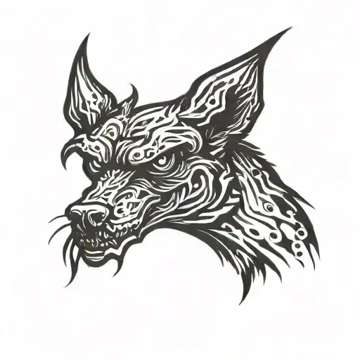 Shillouette dog monster, taring, angry, head only, 2d, vector, black background tattoo design idea