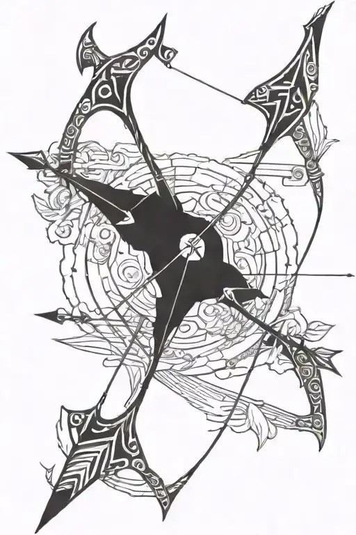 bow and arrow, high fantasy, book tattoo design idea