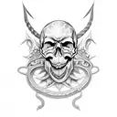 Skull, devil, sword, snake  tattoo design idea