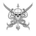 Skull, devil, sword, snake  tattoo design idea