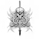 Skull, devil, sword, snake  tattoo design idea