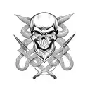 Skull, devil, sword, snake  tattoo design idea