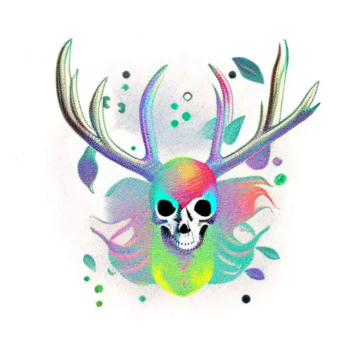 dead human body with antlers but make it cute clipart style tattoo design idea