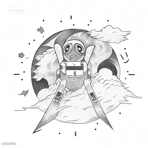 moon raising up from hell behind explosions of magical lightning tattoo design idea