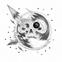 moon raising up from hell behind explosions of magical lightning tattoo design idea