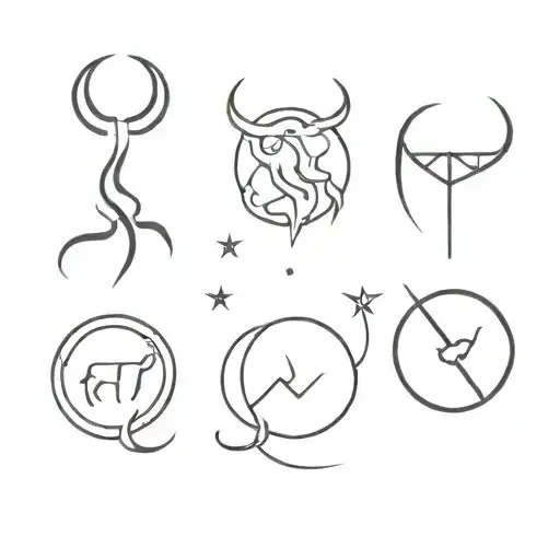 Taurus, Aries, Libra and Aquarius zodiac sign tattoo design idea