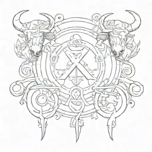 Taurus, Aries, Libra and Aquarius symbol incorporated tattoo design idea