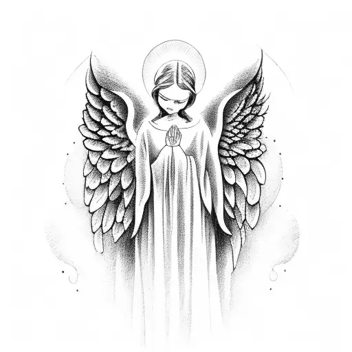 angel with halo and open hands tattoo design idea