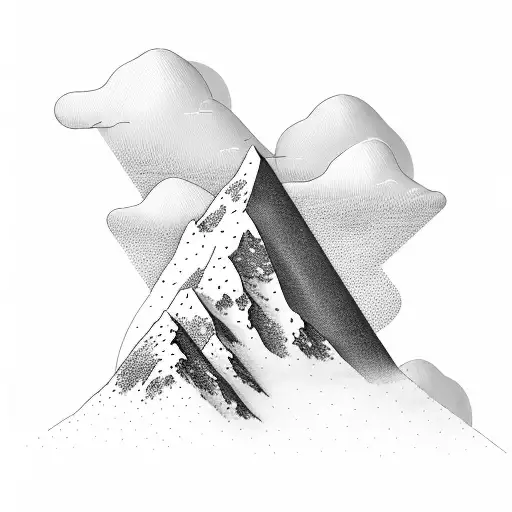 A minimalist design of a single mountain peak with a subtle French Heritage symbol hidden within tattoo design idea