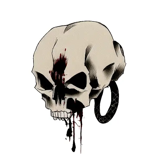 skull crying with blood with snake inside  tattoo design idea