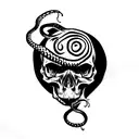 skull with snake inside crying with black blood tattoo design idea