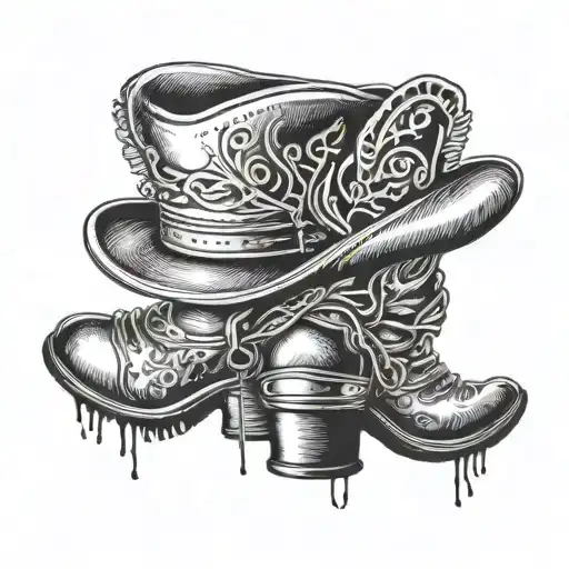 cowboy hat resting on boots tattoo design idea