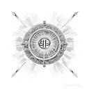 An intricate design incorporating the text 'Romans 12:19' surrounded by musical instruments tattoo design idea