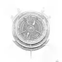 An intricate design incorporating the text 'Romans 12:19' surrounded by musical instruments tattoo design idea