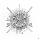 An intricate design incorporating the text 'Romans 12:19' surrounded by musical instruments tattoo design idea