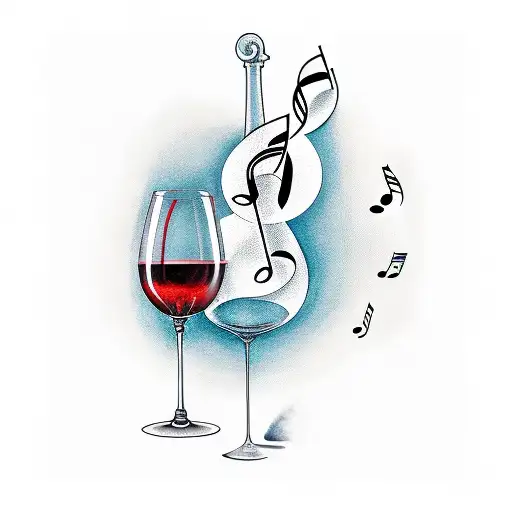 Wine Glass and Music Notes tattoo design idea