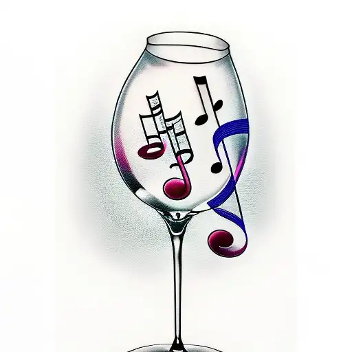 Wine Glass and Music Notes tattoo design idea
