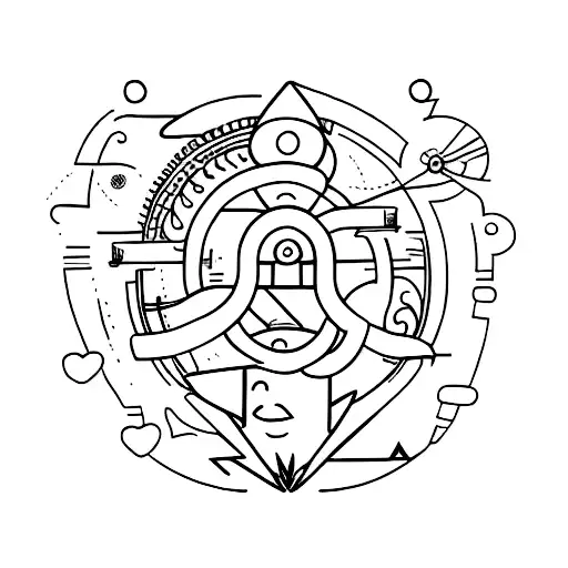 A minimalist tattoo of a person walking on a path towards a gym tattoo design idea