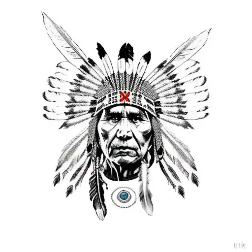 Native american chief with feather headdress  tattoo design idea
