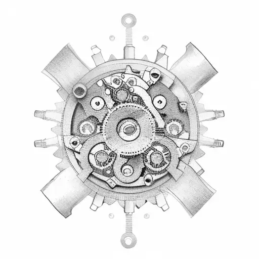 A mechanical heart with gears and pistons, inspired by a motorcycle engine tattoo design idea