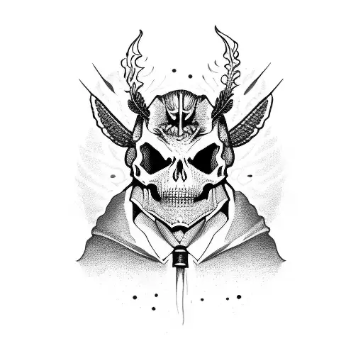 deathhead moth with fire helmet on skull tattoo design idea