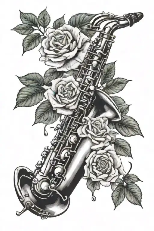saxophone and rose  tattoo design idea
