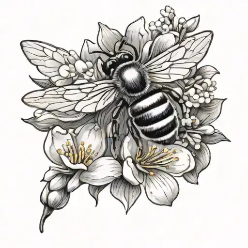 honey bee flying and lilac flowers in a band tattoo tattoo design idea