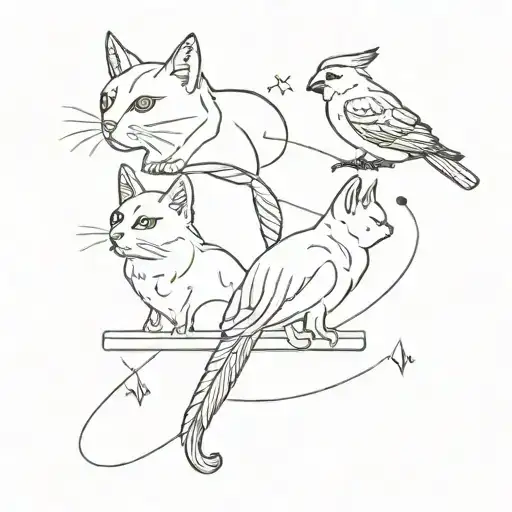 cat,parrot,fish and rabbit tatoo  tattoo design idea