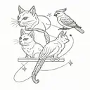 cat,parrot,fish and rabbit tatoo  tattoo design idea