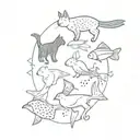 cat,parrot,fish and rabbit tatoo  tattoo design idea
