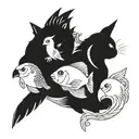 cat,parrot,fish and rabbit tatoo  tattoo design idea
