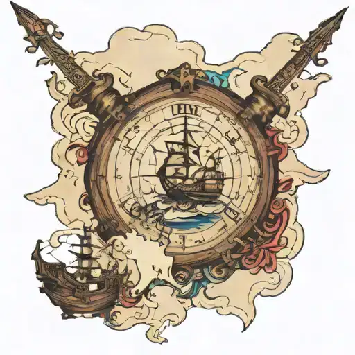 Pirate Map; Journey: Amy, Elijah, Genevieve, William, Amelia, Ezekiel; treasure is happiness! tattoo design idea