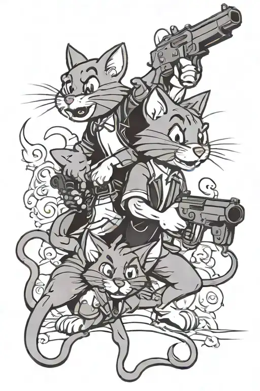 Tom and Jerry with guns tattoo design idea