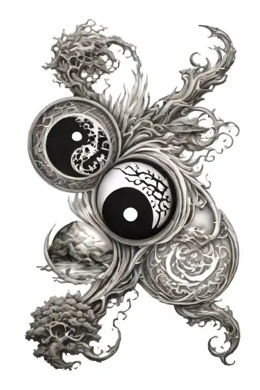 the four elements incorporated with yin yang symbol tattoo design idea