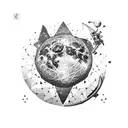 man on the moon kid cudi album cover with a rocket and stars around it tattoo design idea