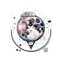 man on the moon kid cudi album cover with a rocket and stars around it tattoo design idea
