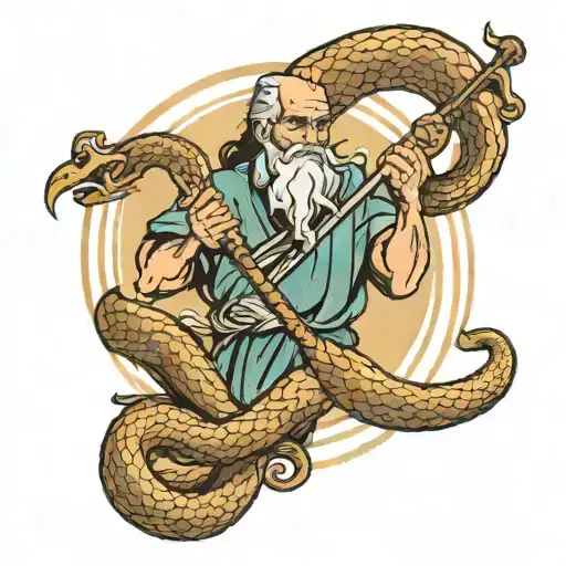 Moses holding the bronze serpent coiled on the staff  tattoo design idea
