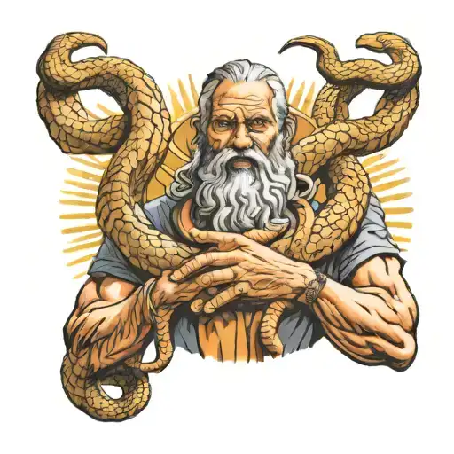 Moses holding the bronze serpent coiled tattoo design idea