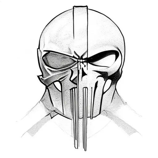 punisher skull with spartan helmet and Batman cowl tattoo design idea