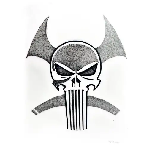 punisher skull with spartan helmet and Batman cowl tattoo design idea
