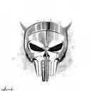 punisher skull with spartan helmet and Batman cowl tattoo design idea