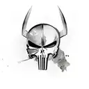 punisher skull with spartan helmet and Batman cowl tattoo design idea