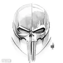 punisher skull with spartan helmet and Batman cowl tattoo design idea