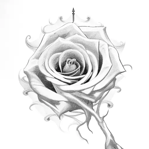Dagger with roses and throns wrapping around it, one of the thorns being the semicolon symbol tattoo design idea