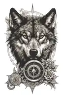 wolf,skull and compass rose tattoo design idea