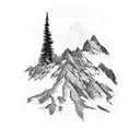 Mountain range silhouette with snowboarding tracks tattoo design idea