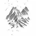 Mountain range silhouette with snowboarding tracks tattoo design idea