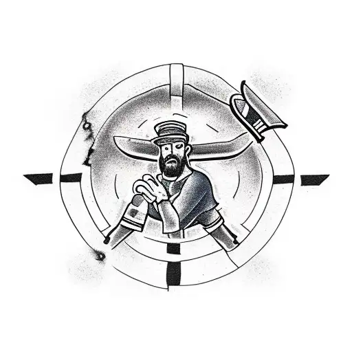 A blackwork tattoo of a construction worker holding a cross tattoo design idea