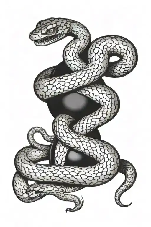 two snakes around black orb symbolizing power tattoo design idea