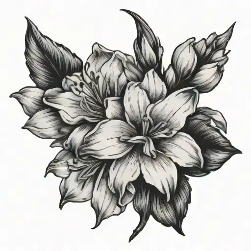 Cosmo flower Gladiolus flower Hawthorn flower  Cherry blossom flower  Narcissus flower  And with some leaves too  I woul tattoo design idea